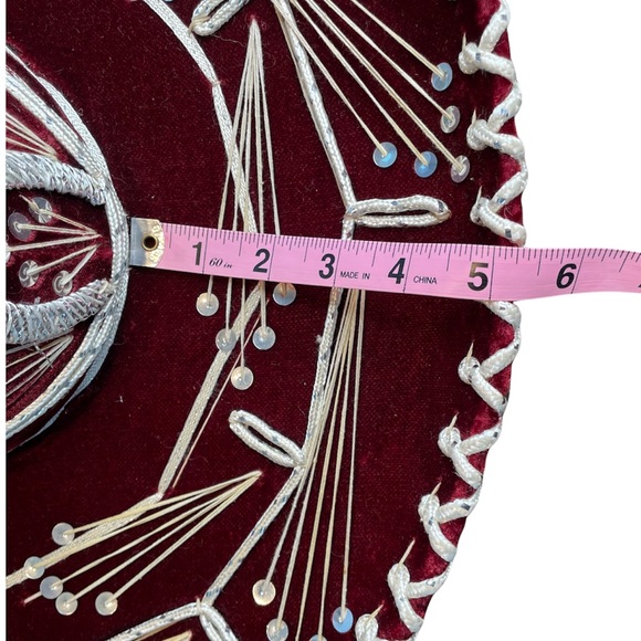 PIGALLE Mariachi Sombrero Maroon Velvet Silver Sequins Adult Large - Picture 10 of 14